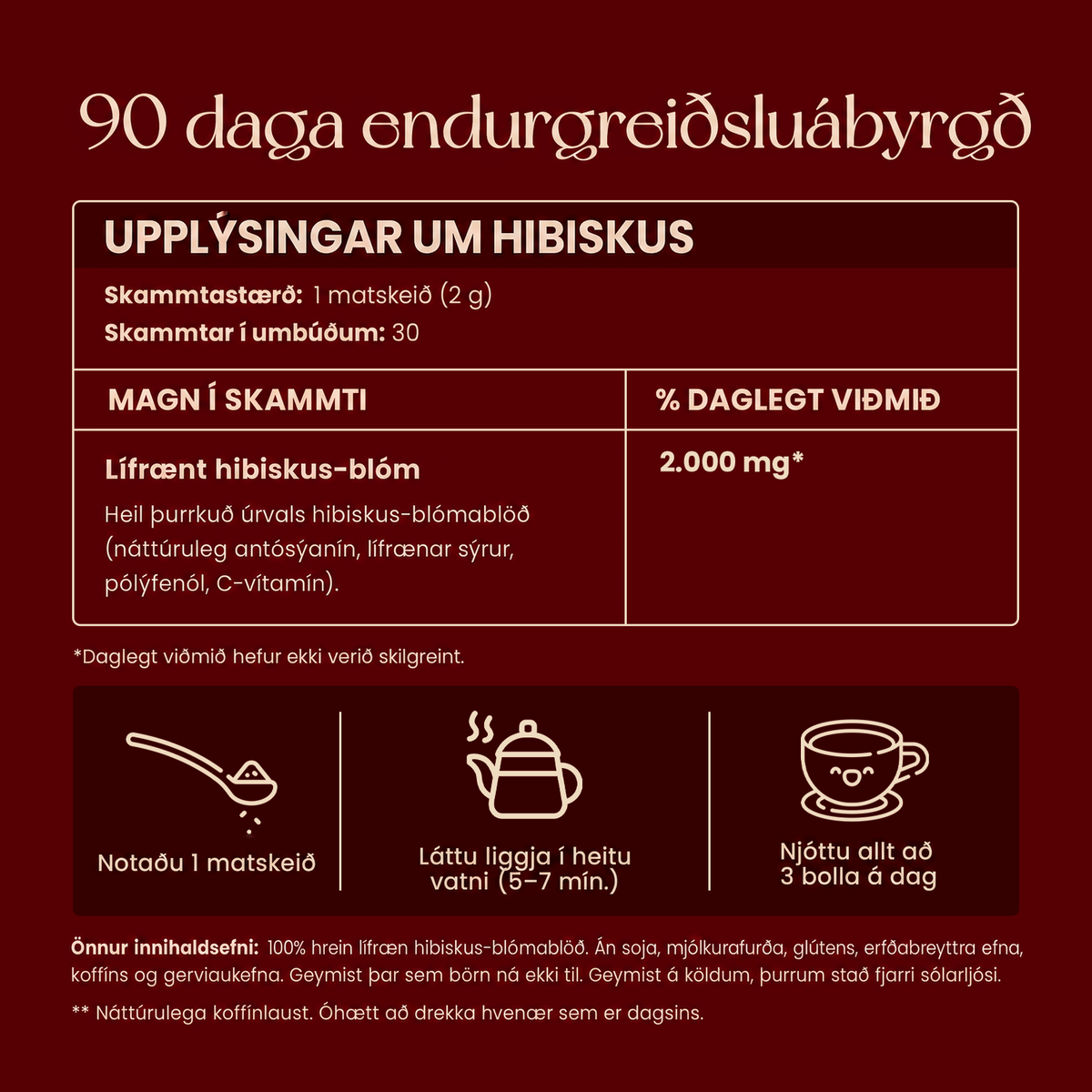 Næringarupplýsingar fyrir hibiskus